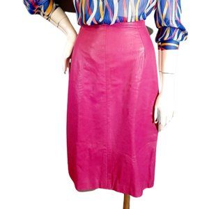 Vintage 1980s Bright Pink Soft Genuine Leather Short Fitted Skirt XS W 24"